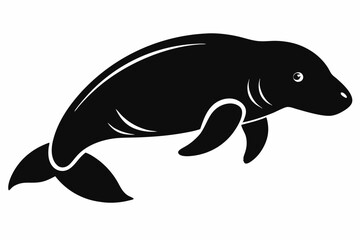 dugong silhouette line art vector illustration with a white background