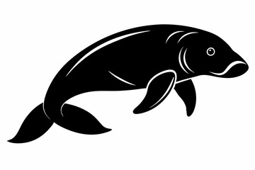 dugong silhouette line art vector illustration with a white background