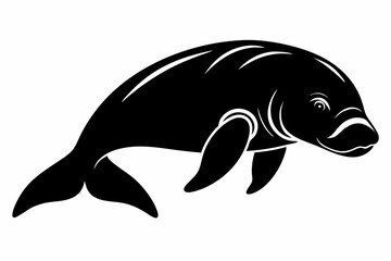 dugong silhouette line art vector illustration with a white background