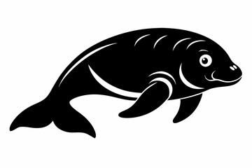 dugong silhouette line art vector illustration with a white background