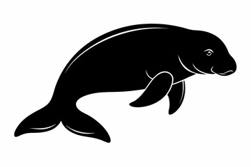 dugong silhouette line art vector illustration with a white background