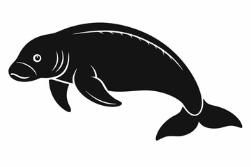 dugong silhouette line art vector illustration with a white background