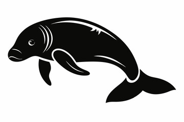 dugong silhouette line art vector illustration with a white background