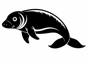dugong silhouette line art vector illustration with a white background