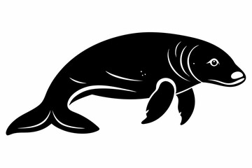 dugong silhouette line art vector illustration with a white background