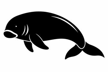 dugong silhouette line art vector illustration with a white background