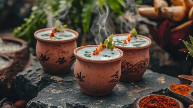 Traditional Indian hot drink with milk and spices - Masala tea. Organic ayurvedic chai, herbal drink.