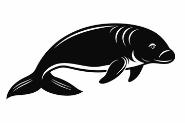 dugong silhouette line art vector illustration with a white background