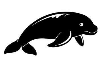 dugong silhouette line art vector illustration with a white background