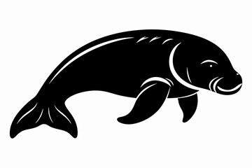 dugong silhouette line art vector illustration with a white background