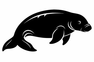 dugong silhouette line art vector illustration with a white background