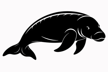 dugong silhouette line art vector illustration with a white background