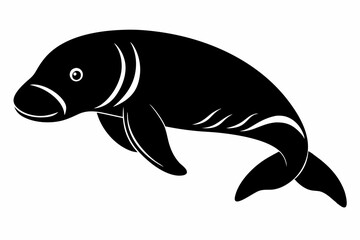 dugong silhouette line art vector illustration with a white background