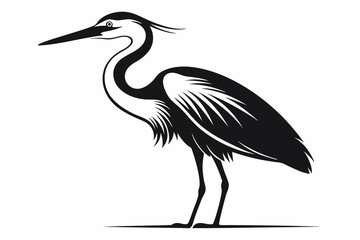 egret silhouette line art vector illustration with a white background