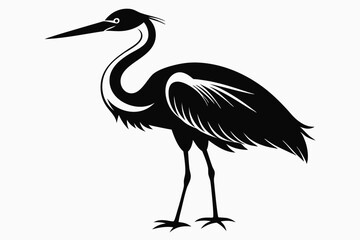 egret silhouette line art vector illustration with a white background