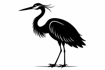 egret silhouette line art vector illustration with a white background