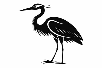 egret silhouette line art vector illustration with a white background