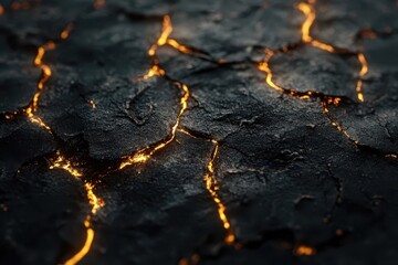 Obraz premium Dramatic Close-Up of Cracked Charred Wood Texture with Cinematic Lighting