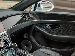 Luxury Car Interior Wood Trim, Air Vents, Glove, Dashboard Detail