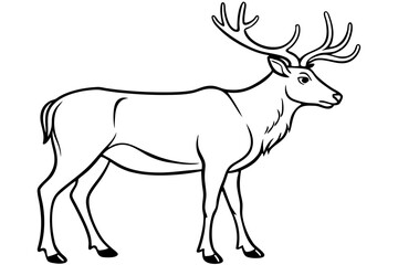 elk silhouette line art vector illustration with a white background
