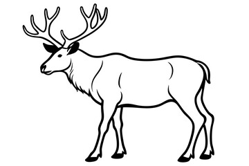 elk silhouette line art vector illustration with a white background