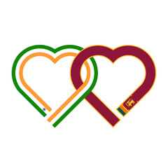 heart shaped ribbon of india and sri lanka flags intertwined. vector illustration isolated on white background