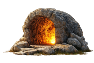 Mysterious cave entrance with warm glow nature scene isolated on transparent background