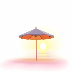 Obraz premium Sunset view of a beach umbrella with soft colors reflecting the evening light. Generative AI