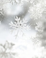 Falling Snowflakes on Pure White Background for Winter Holiday Designs