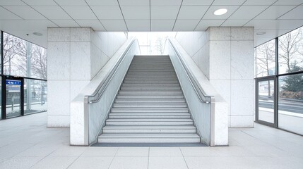 Obraz premium Modern building stairs, city view, daylight. Architecture photography