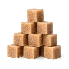 Brown sugar cubes stack isolated on white background