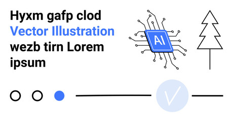 AI microchip, abstract symbols, and tree representation for technology, environment, and modern design themes. Ideal for tech interfaces, educational content, AI platforms, environmental apps