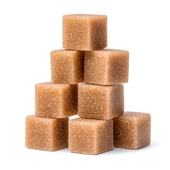 Brown sugar cubes stack isolated on white background