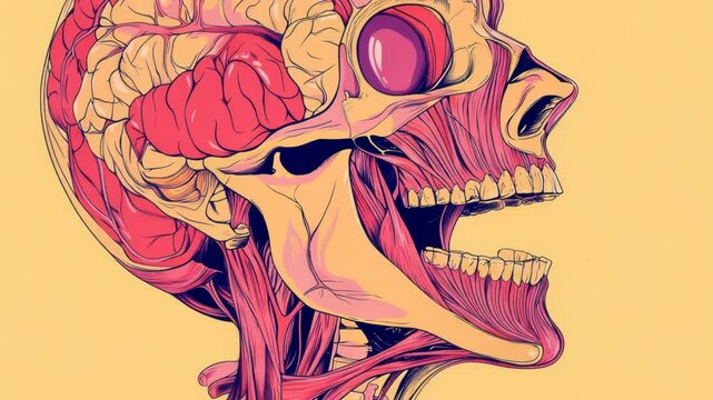 Gothic Halloween Cartoon Illustration of a Zombie Woman with Skull and Bones