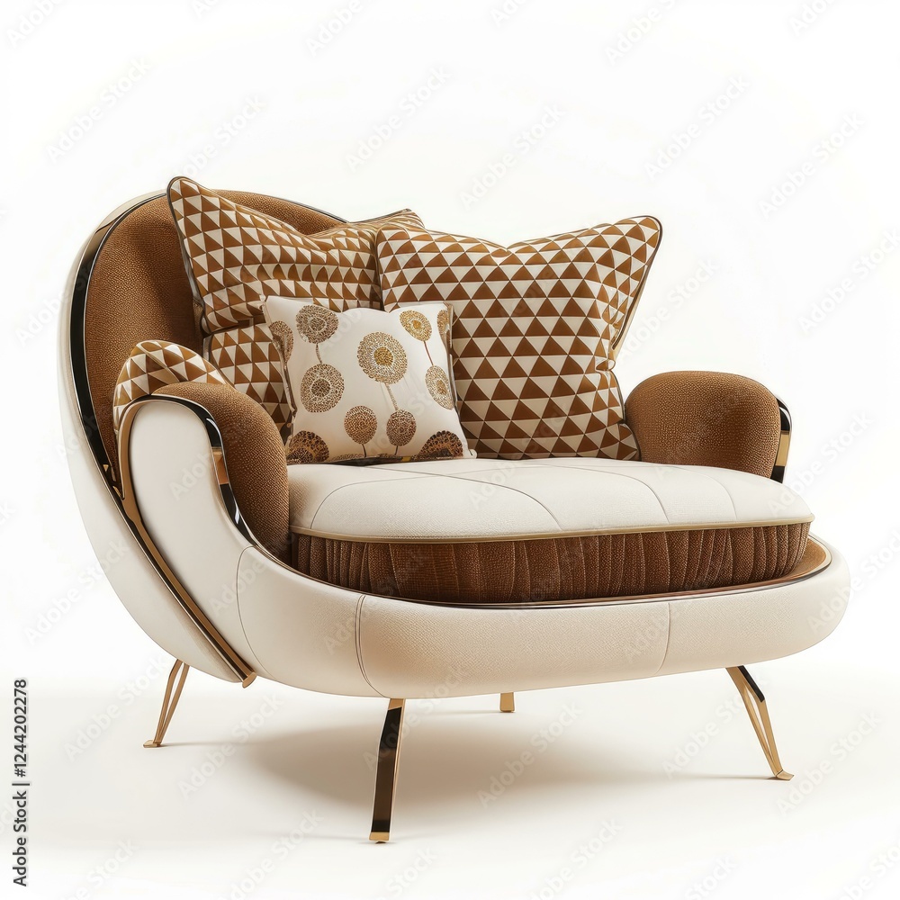 Poster comfortable oval shaped armchair with patterned pillows adding a touch of elegance to any modern int