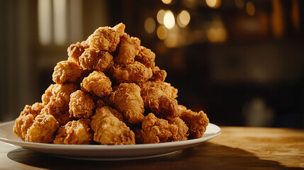 Mountain of Crispy Fried Chicken on a Plate