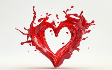 Splashing paint forming a heart shape in vibrant red tones, isolated on white