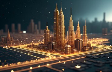 Obraz premium Futuristic City Skyline with Financial Growth Graphs concepts
