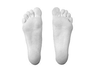 Vintage-style halftone illustration of a bare female foot, monochrome retro design emphasizing skin care, wellness. Vector isolated on white background.