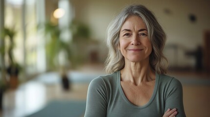 Fototapeta premium beautiful senior woman in yoga studio, gym,body care 