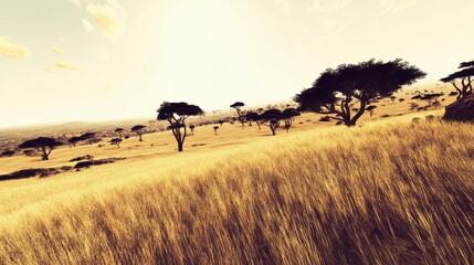 Obraz premium Awe-Inspiring African Savanna Landscape at Golden Hour
