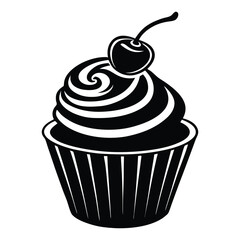 chocolate cupcake with cherry vactor illustration
