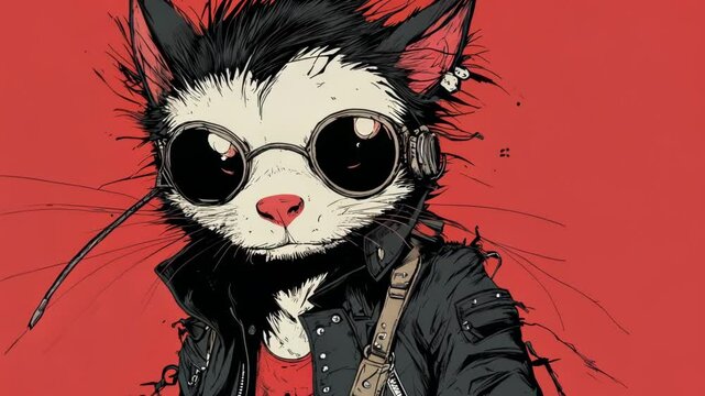 Steampunk Cat Zombie Mask Cartoon Illustration for Halloween Party Design