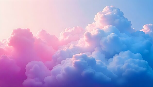 Nubes de colores en tonos rosas, morados y azules, creando una atm&oacute;sfera suave y de ensue&ntilde;o. Las nubes son esponjosas y voluminosas, con un efecto degradado