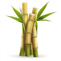 Fototapeta premium Sugarcane stalks with lush green leaves and a juicy core, isolated on white background