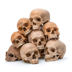 Obraz premium Pile of human skulls isolated on white background