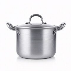 Stainless steel cooking pot isolated on white background.