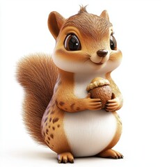 Naklejka premium Tiny squirrel holding an acorn, isolated on white background
