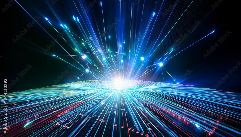 Poster optical table with multiple laser beams creating a complex light network