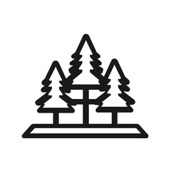 Three pine trees in a minimalist black line art style